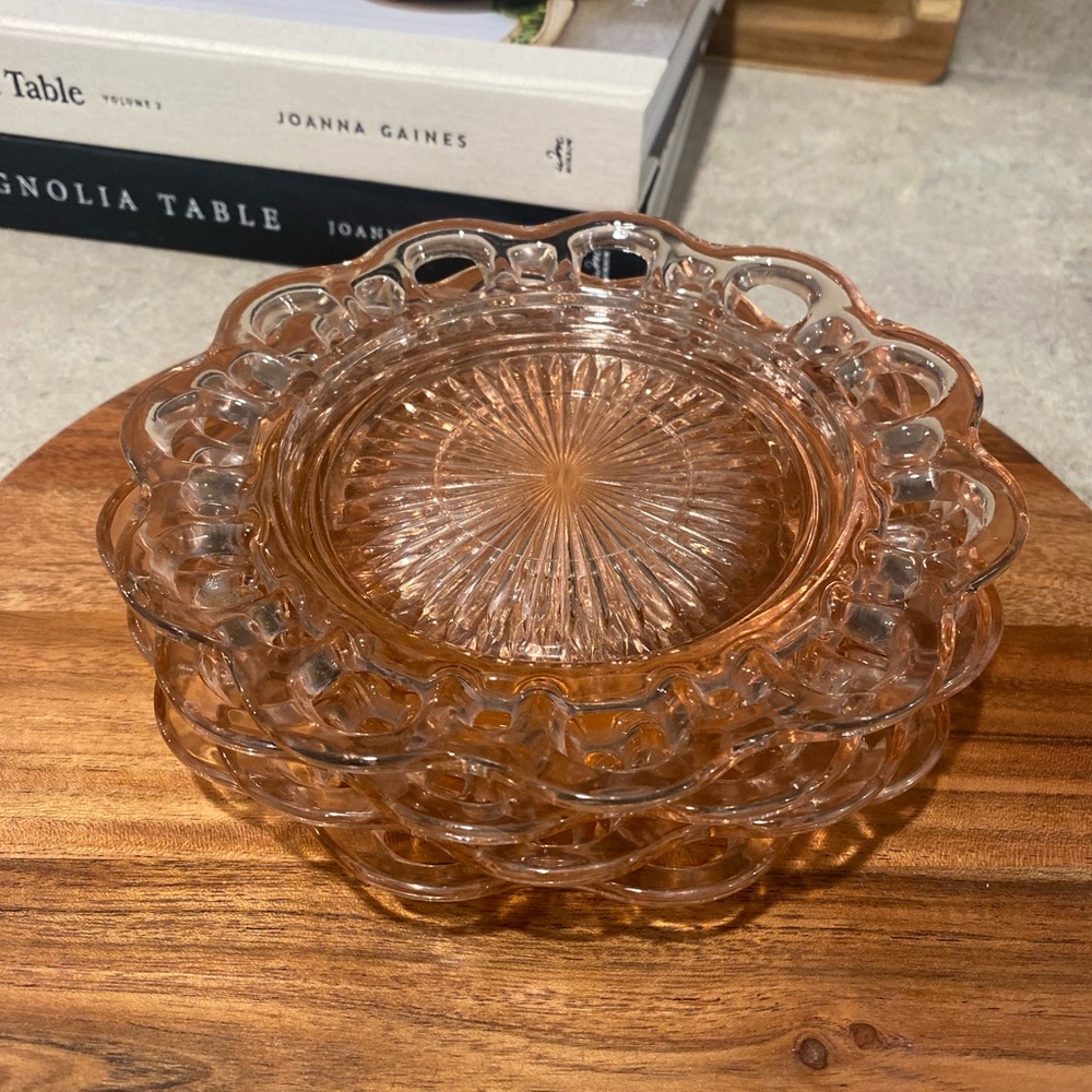 Pink depression glass saucers